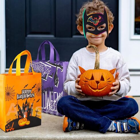 Aviski 12PCS Halloween Trick or Treat Bags,Halloween Tote Bags with Handles, Large Gift Bags, Multifunctional Non-Woven Halloween Bags for Gifts Wrapping, Halloween Party Supplies, 15×11.8×3.9" in Saudi Arabia
