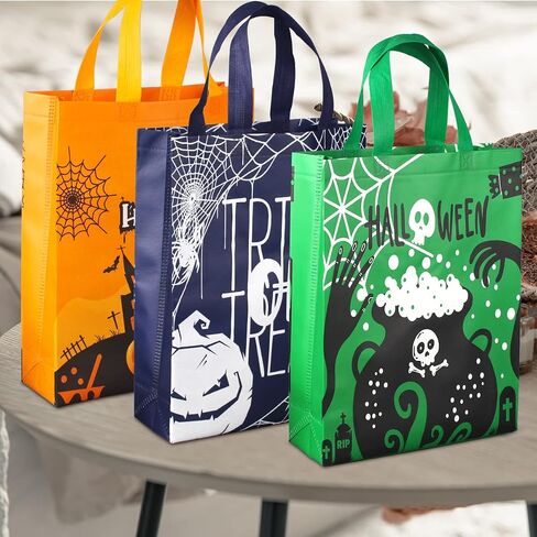 Aviski 12PCS Halloween Trick or Treat Bags,Halloween Tote Bags with Handles, Large Gift Bags, Multifunctional Non-Woven Halloween Bags for Gifts Wrapping, Halloween Party Supplies, 15×11.8×3.9" in Saudi Arabia