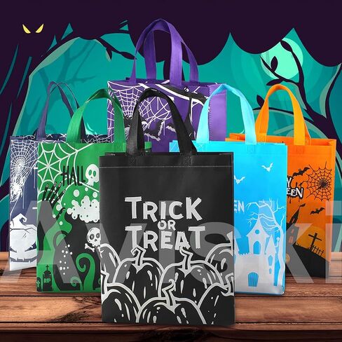 Aviski 12PCS Halloween Trick or Treat Bags,Halloween Tote Bags with Handles, Large Gift Bags, Multifunctional Non-Woven Halloween Bags for Gifts Wrapping, Halloween Party Supplies, 15×11.8×3.9" in Saudi Arabia