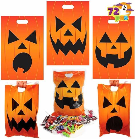 JOYIN 72 Pcs Halloween Goodie Bags, Pumpkin Plastic Candy Bags for Kids Trick or Treating, Halloween Jack o' Lantern Trick or Treat Bags for Halloween Snacks Party Favors, Treats Party Supplies in Saudi Arabia