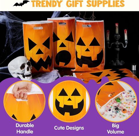 JOYIN 72 Pcs Halloween Goodie Bags, Pumpkin Plastic Candy Bags for Kids Trick or Treating, Halloween Jack o' Lantern Trick or Treat Bags for Halloween Snacks Party Favors, Treats Party Supplies in Saudi Arabia