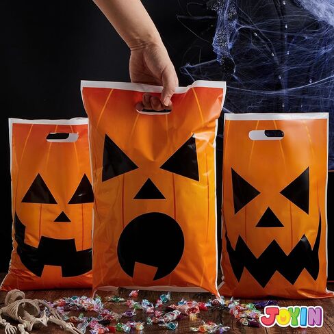 JOYIN 72 Pcs Halloween Goodie Bags, Pumpkin Plastic Candy Bags for Kids Trick or Treating, Halloween Jack o' Lantern Trick or Treat Bags for Halloween Snacks Party Favors, Treats Party Supplies in Saudi Arabia