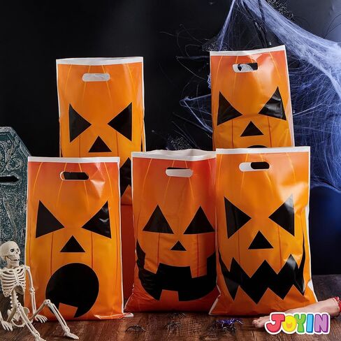 JOYIN 72 Pcs Halloween Goodie Bags, Pumpkin Plastic Candy Bags for Kids Trick or Treating, Halloween Jack o' Lantern Trick or Treat Bags for Halloween Snacks Party Favors, Treats Party Supplies in Saudi Arabia