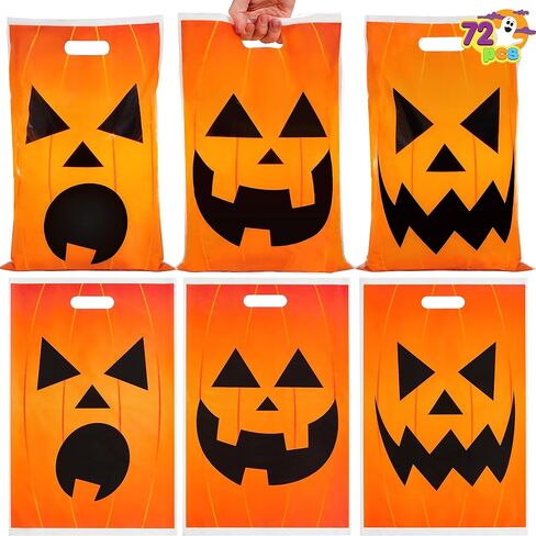 JOYIN 72 Pcs Halloween Goodie Bags, Pumpkin Plastic Candy Bags for Kids Trick or Treating, Halloween Jack o' Lantern Trick or Treat Bags for Halloween Snacks Party Favors, Treats Party Supplies in Saudi Arabia