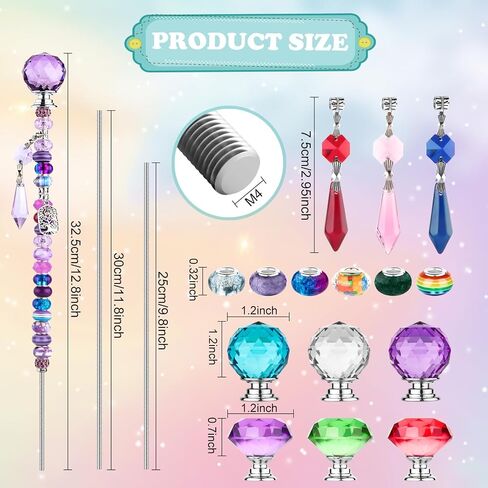 192 Pcs Beaded Garden Stakes Kit - DIY Fairy Wand Garden Stake Beads Kit with 8 Colorful Crystal Stopper Tops 8 Threaded Rods 8 Crystal Charms & 158 Round Beads for Garden Craft Decoration Supplies in Saudi Arabia