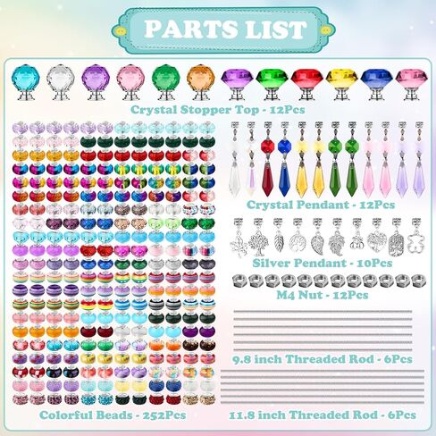 192 Pcs Beaded Garden Stakes Kit - DIY Fairy Wand Garden Stake Beads Kit with 8 Colorful Crystal Stopper Tops 8 Threaded Rods 8 Crystal Charms & 158 Round Beads for Garden Craft Decoration Supplies in Saudi Arabia