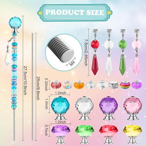 192 Pcs Beaded Garden Stakes Kit - DIY Fairy Wand Garden Stake Beads Kit with 8 Colorful Crystal Stopper Tops 8 Threaded Rods 8 Crystal Charms & 158 Round Beads for Garden Craft Decoration Supplies in Saudi Arabia
