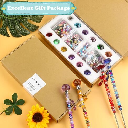 192 Pcs Beaded Garden Stakes Kit - DIY Fairy Wand Garden Stake Beads Kit with 8 Colorful Crystal Stopper Tops 8 Threaded Rods 8 Crystal Charms & 158 Round Beads for Garden Craft Decoration Supplies in Saudi Arabia