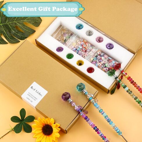 192 Pcs Beaded Garden Stakes Kit - DIY Fairy Wand Garden Stake Beads Kit with 8 Colorful Crystal Stopper Tops 8 Threaded Rods 8 Crystal Charms & 158 Round Beads for Garden Craft Decoration Supplies in Saudi Arabia