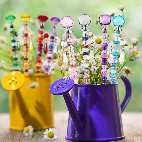 192 Pcs Beaded Garden Stakes Kit - DIY Fairy Wand Garden Stake Beads Kit with 8 Colorful Crystal Stopper Tops 8 Threaded Rods 8 Crystal Charms & 158 Round Beads for Garden Craft Decoration Supplies in Saudi Arabia