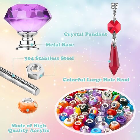 192 Pcs Beaded Garden Stakes Kit - DIY Fairy Wand Garden Stake Beads Kit with 8 Colorful Crystal Stopper Tops 8 Threaded Rods 8 Crystal Charms & 158 Round Beads for Garden Craft Decoration Supplies in Saudi Arabia