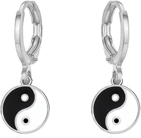 Enamel Black White Tai Chi Yin Yang Dangle Earrings in Saudi Arabia