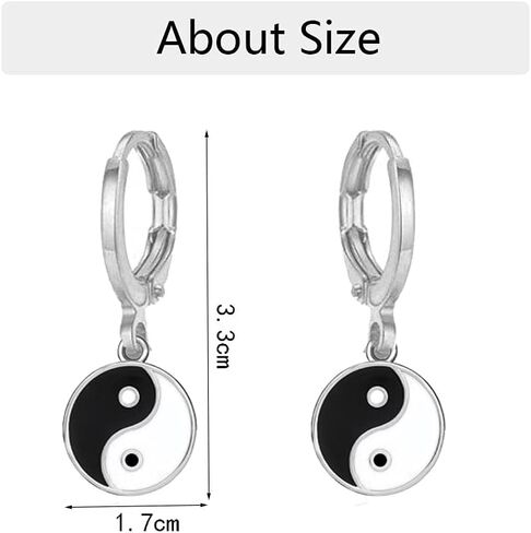 Enamel Black White Tai Chi Yin Yang Dangle Earrings in Saudi Arabia