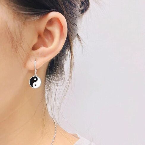 Enamel Black White Tai Chi Yin Yang Dangle Earrings in Saudi Arabia