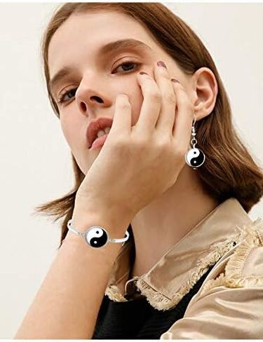 Enamel Black White Tai Chi Yin Yang Dangle Earrings in Saudi Arabia