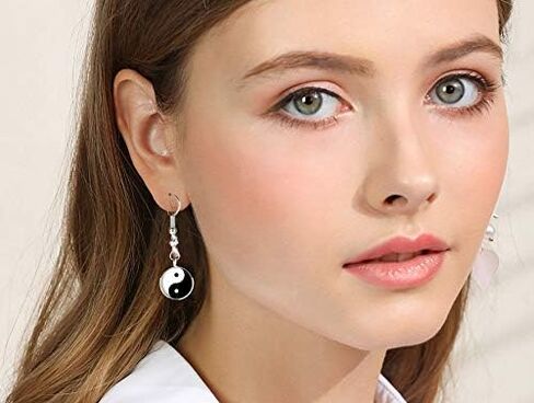 Enamel Black White Tai Chi Yin Yang Dangle Earrings in Saudi Arabia