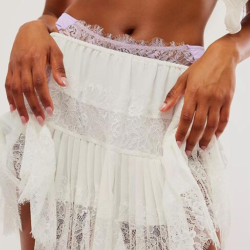 KOSUSANILL Y2k Lace Mini Skirt Women Low Rise Pleated Ruffle Tiered Half Slip Elastic Waist Flowy Mesh Sexy Short Underskirt in Saudi Arabia
