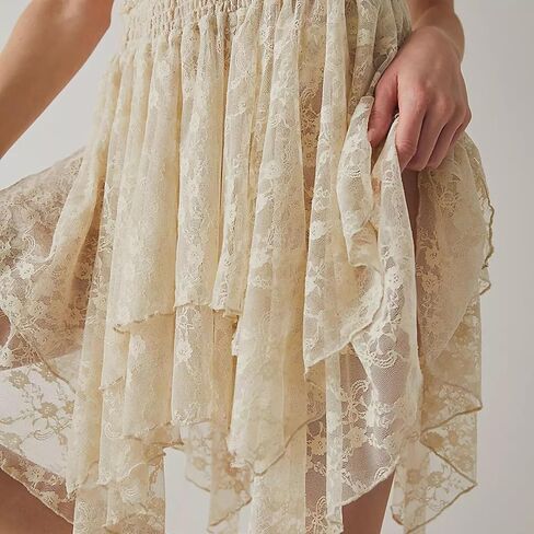 KOSUSANILL Y2k Lace Mini Skirt Women Low Rise Pleated Ruffle Tiered Half Slip Elastic Waist Flowy Mesh Sexy Short Underskirt in Saudi Arabia