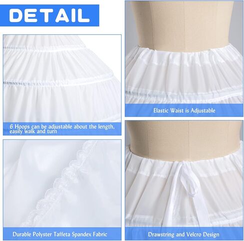Women Crinoline Petticoat A-line Hoop Underskirt Full Slip Skirt Ball Gown Petticoats for Wedding Dress White in Saudi Arabia