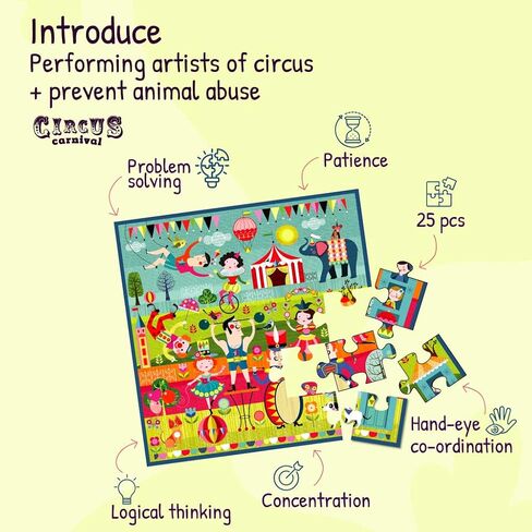 Circus Performers Jigsaw Puzzle for Toddlers | Carnival Tent 25 Jumbo Pieces Floor Puzzles for 3 Years Kids| Educational & Fun Themed Birthday Party Favors in Saudi Arabia