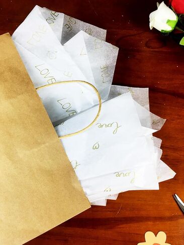 Bzumoot 50 Sheets Tissue Paper 20 * 28 Inches White and Gold Tissue Paper for Gift Bags Love Flower Wrapping Gift Paper Tissue Paper Packaging for Lovers Friends Elders in Kuwait