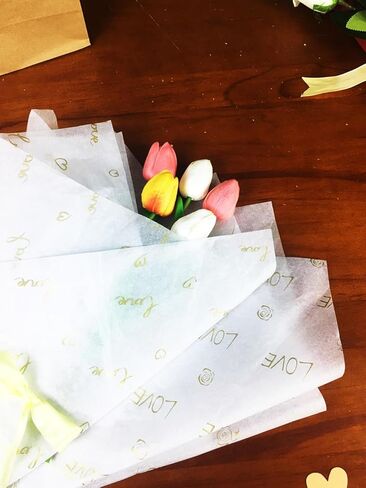 Bzumoot 50 Sheets Tissue Paper 20 * 28 Inches White and Gold Tissue Paper for Gift Bags Love Flower Wrapping Gift Paper Tissue Paper Packaging for Lovers Friends Elders in Kuwait