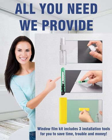 Window Privacy Film with 3 Installation Tools - Frosted Glass Window Film UV Blocking Heat Control Static Cling Window Film for Home Office Bathroom Glass Door(Pure, 17.5 x 78.8 Inch) in Saudi Arabia