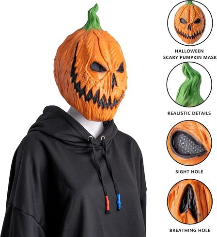 Spooktacular Creations Halloween Pumpkin Head Mask, Scary Pumpkin Heads for Photoshoot, Creepy Face Latex Mask for Kids Boys Girls Adult Halloween Cosplay Costume Accessories, Novelty Masquerade Party in Saudi Arabia