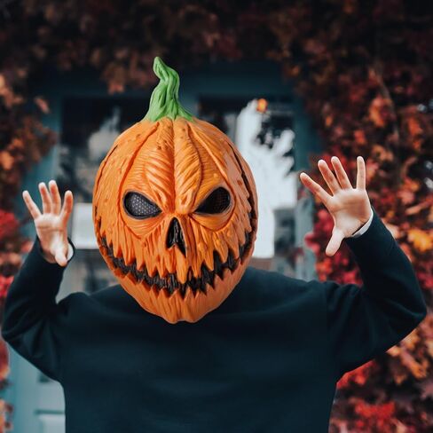 Spooktacular Creations Halloween Pumpkin Head Mask, Scary Pumpkin Heads for Photoshoot, Creepy Face Latex Mask for Kids Boys Girls Adult Halloween Cosplay Costume Accessories, Novelty Masquerade Party in Saudi Arabia