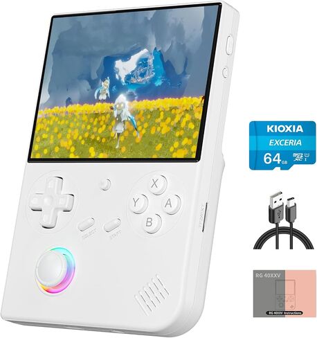 RG40XX V Linux OS Portable Game Console 64GB Storage 4.0-inch IPS Display H700 Quad-Core Bluetooth 4.2 3200mAh Battery 16M RGB Lighting(White) in Kuwait