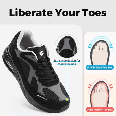 FitVille Extra Wide Walking Shoes for Men Wide Width Air Cushion Sneakers Gym Workout Shoes for Plantar Fasciitis - HeelAero V1 in Saudi Arabia