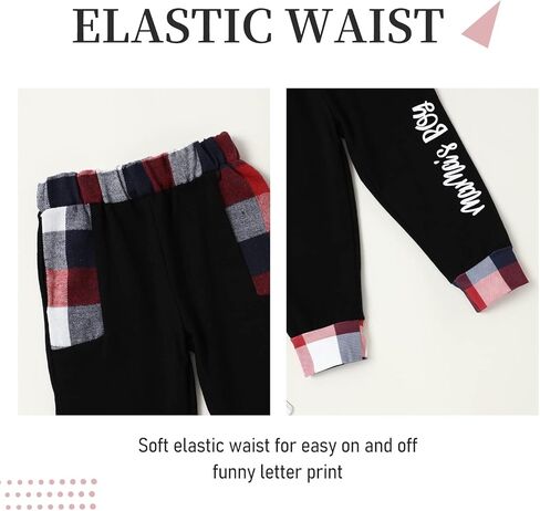 Fuermos Toddler Boy Clothes Plaid Flannel Hoodied Sweatshirt Tops + Letter Print Pants Boys Fall Winter Outfits in Kuwait