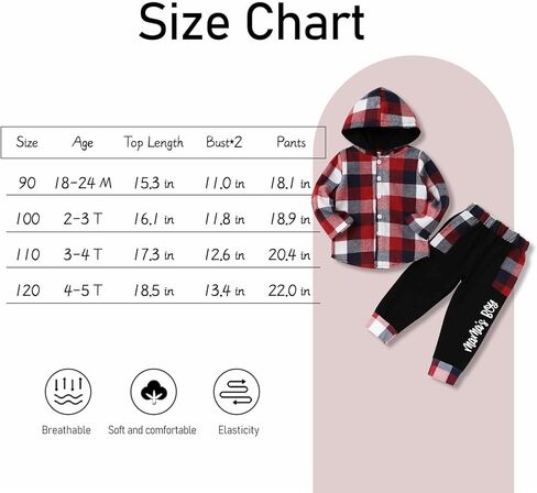 Fuermos Toddler Boy Clothes Plaid Flannel Hoodied Sweatshirt Tops + Letter Print Pants Boys Fall Winter Outfits in Kuwait