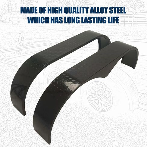 2Pcs Trailer Fenders, 66" x 9.1" x 20" Tandem Round Trailer Fenders, Heavy Duty Steel Double Axle Trailer Fenders Compatible with 13-15 Inch Wheels, Grey in Saudi Arabia