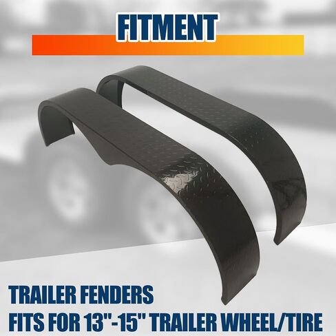 2Pcs Trailer Fenders, 66" x 9.1" x 20" Tandem Round Trailer Fenders, Heavy Duty Steel Double Axle Trailer Fenders Compatible with 13-15 Inch Wheels, Grey in Saudi Arabia