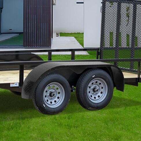 2Pcs Trailer Fenders, 66" x 9.1" x 20" Tandem Round Trailer Fenders, Heavy Duty Steel Double Axle Trailer Fenders Compatible with 13-15 Inch Wheels, Grey in Saudi Arabia