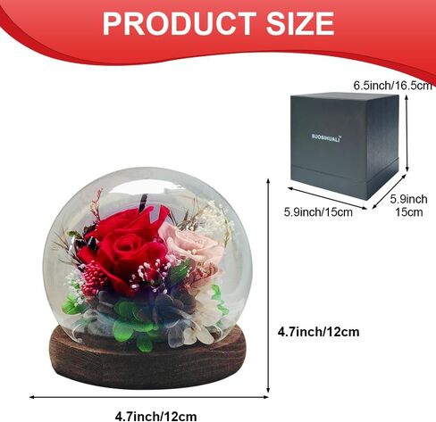 Unique Preserved Flowers Bouquet Gifts for Women, Real Forever Rose in Glass Dome with LED Light, for Birthday, Valentine's, Mother's Day, Christmas Day, Get Well, Home Décor in Saudi Arabia
