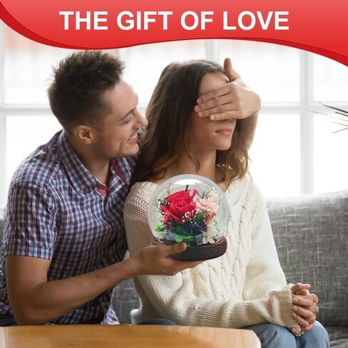 Unique Preserved Flowers Bouquet Gifts for Women, Real Forever Rose in Glass Dome with LED Light, for Birthday, Valentine's, Mother's Day, Christmas Day, Get Well, Home Décor in Saudi Arabia