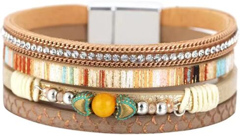 KunBead Leather Wrap Bracelets for Women Handmade Braided Boho Multi-Layer Bracelet Wristband Cuff Bangle Birthday Jewelry in Kuwait