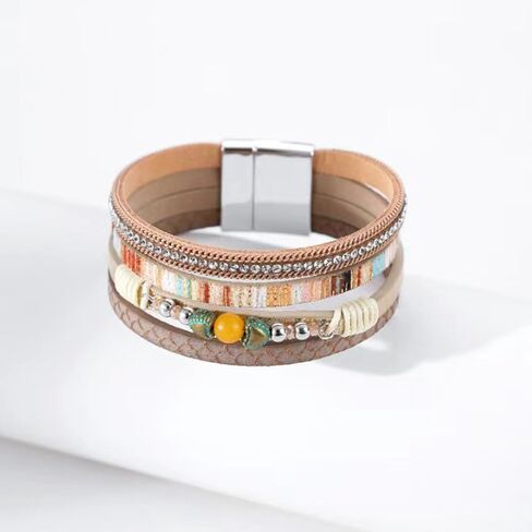 KunBead Leather Wrap Bracelets for Women Handmade Braided Boho Multi-Layer Bracelet Wristband Cuff Bangle Birthday Jewelry in Kuwait