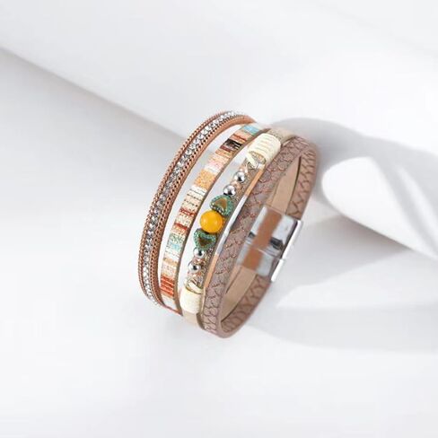 KunBead Leather Wrap Bracelets for Women Handmade Braided Boho Multi-Layer Bracelet Wristband Cuff Bangle Birthday Jewelry in Kuwait