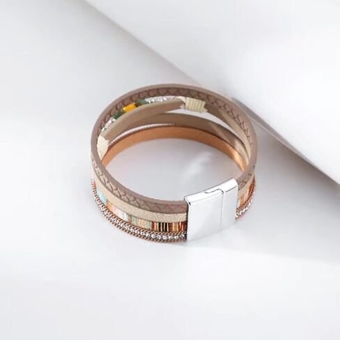 KunBead Leather Wrap Bracelets for Women Handmade Braided Boho Multi-Layer Bracelet Wristband Cuff Bangle Birthday Jewelry in Kuwait