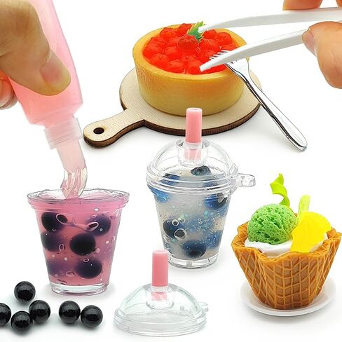 DIY Mini Cream Foods Toy Making Material Kit Kitchen Pretend Play Food Set for Kids Age 8+ Make Your Food (Dessert Bubble Tea Set) in Kuwait