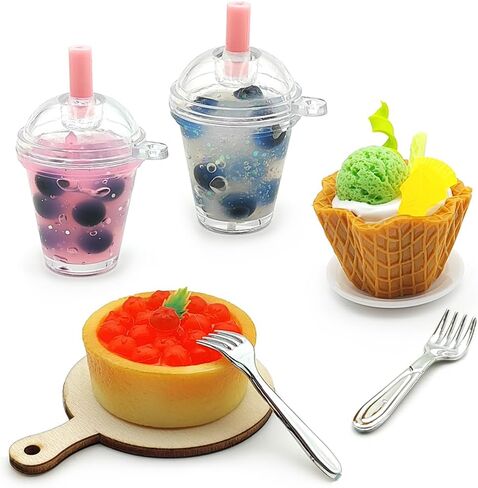 DIY Mini Cream Foods Toy Making Material Kit Kitchen Pretend Play Food Set for Kids Age 8+ Make Your Food (Dessert Bubble Tea Set) in Kuwait