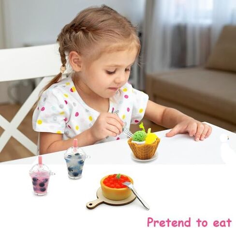 DIY Mini Cream Foods Toy Making Material Kit Kitchen Pretend Play Food Set for Kids Age 8+ Make Your Food (Dessert Bubble Tea Set) in Kuwait