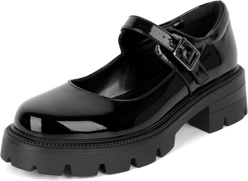 Eldof Women's Mary Jane Shoes Platform Lug Sole Low Heel Chunky Pumps Round Toe Ankle Strap Oxfords Dress Shoes for Uniform Graduation School Work 2 Inches in Saudi Arabia