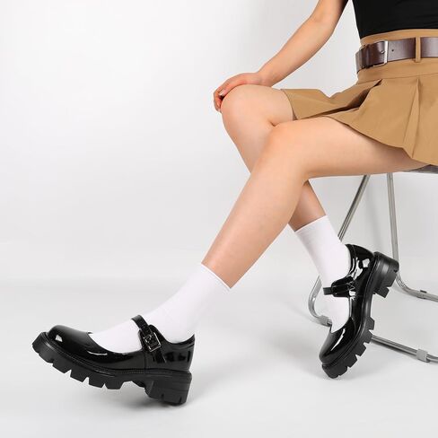 Eldof Women's Mary Jane Shoes Platform Lug Sole Low Heel Chunky Pumps Round Toe Ankle Strap Oxfords Dress Shoes for Uniform Graduation School Work 2 Inches in Saudi Arabia
