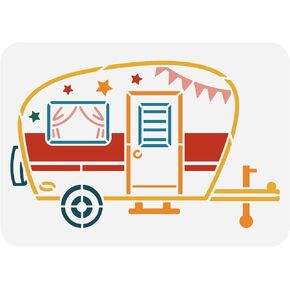 BENECREAT Camping Reusable Drawing Stencils, 11.7x8.3 Plastic Happy Camper Plastic DIY Craft Template for Painting on Scrapbook Fabric Floor Furniture Wood