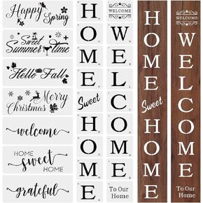 25 PCS Large Welcome and Home Sign Stencils Kit, Welcome Stencil Sweet Home Stencil Seasonal Stencils Grateful Reusable Template for Creating Painting Beautiful Wood