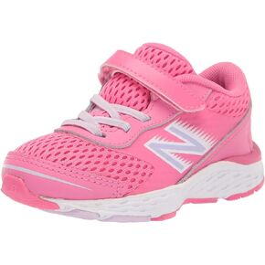 New Balance Kid's 680 V6 Hook and Loop Running Shoe, Sporty Pink/Astral Glow, 3 Infant